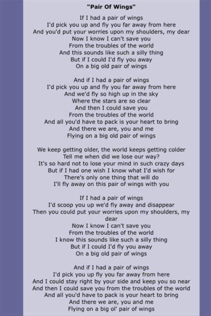 All i need is a pair of wings lyrics