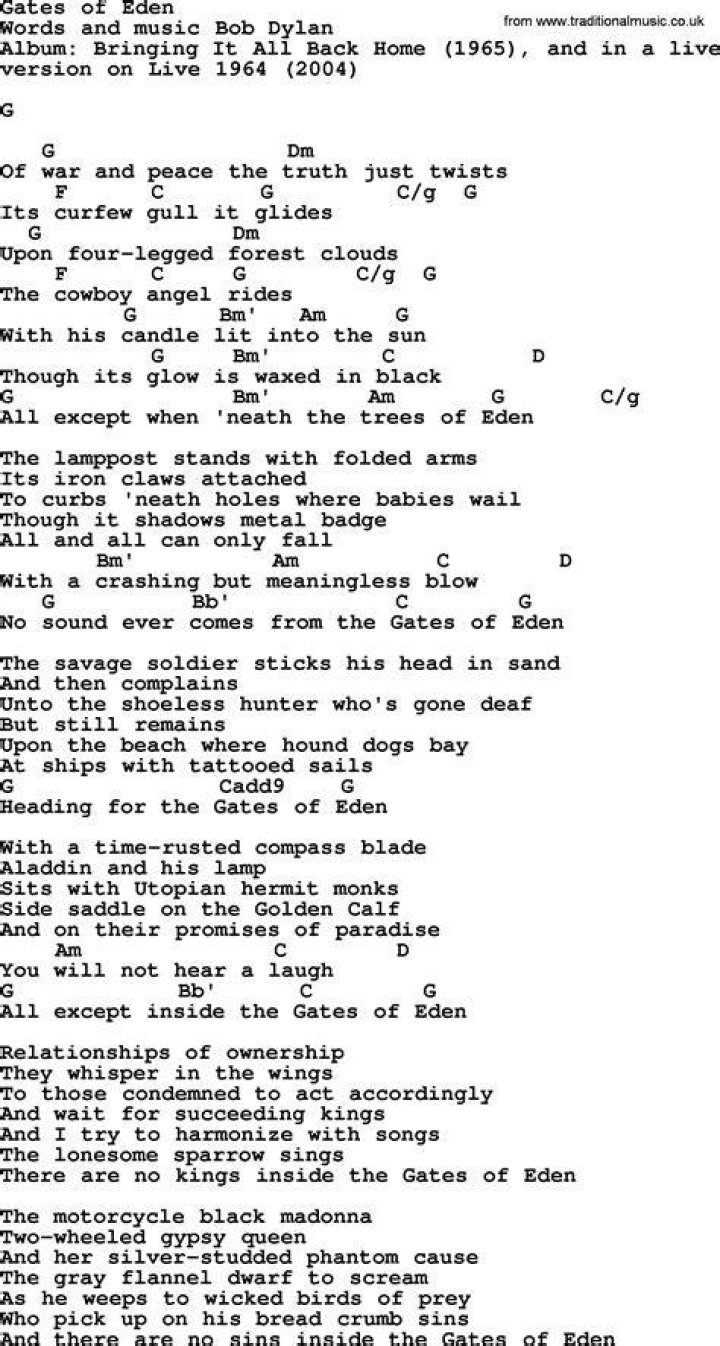 Bob Dylan - Gates of Eden Lyrics Meaning