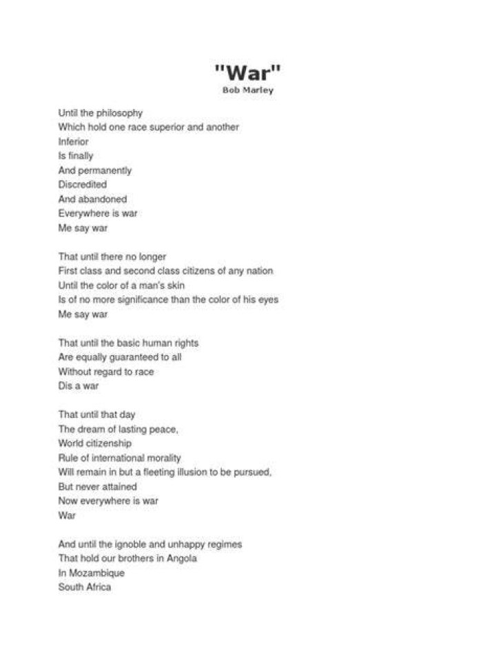 Bob marley pdf war lyrics