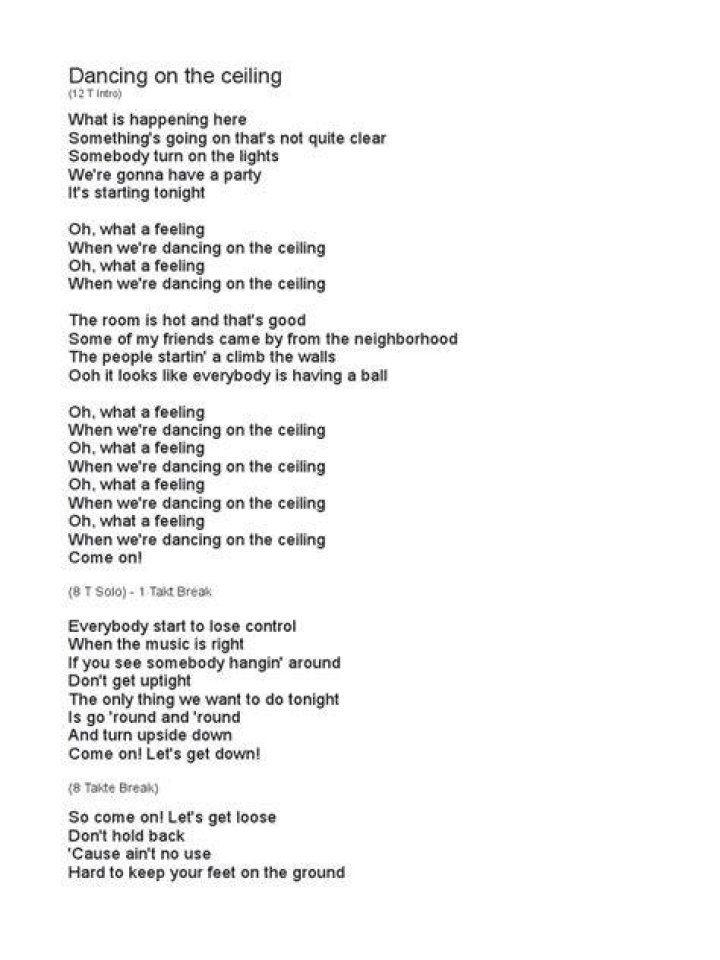 Country song dancing on the ceiling lyrics
