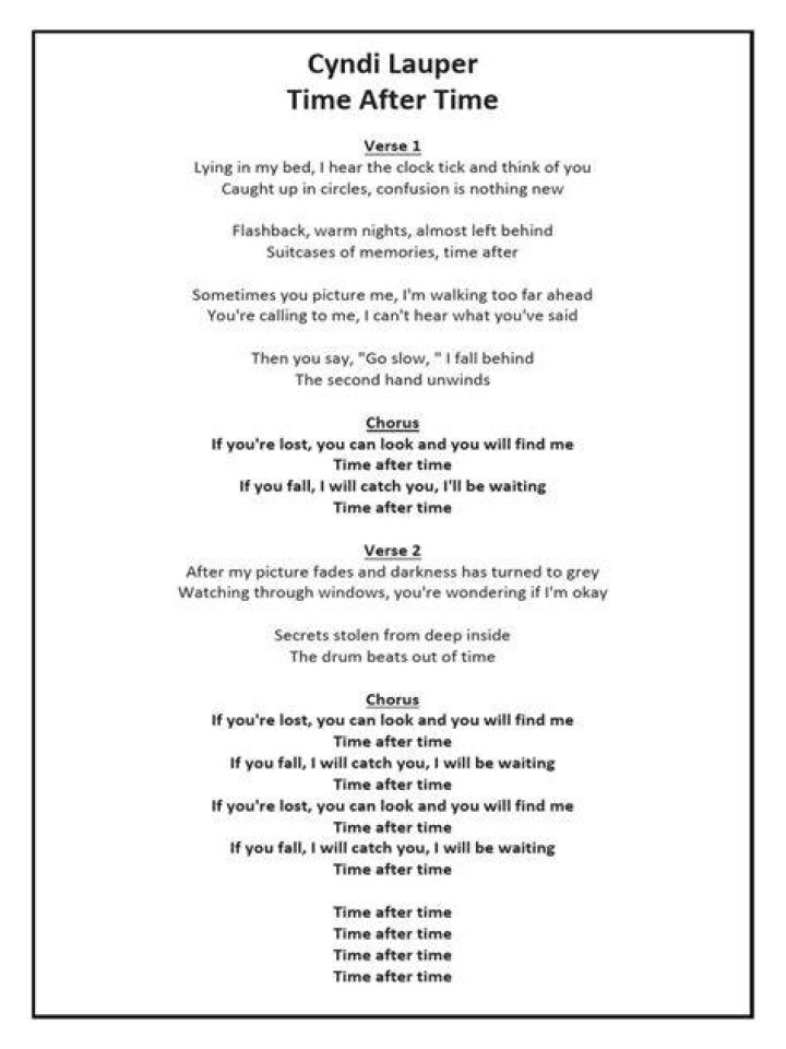 Cyndi Lauper - Time After Time Lyrics Meaning