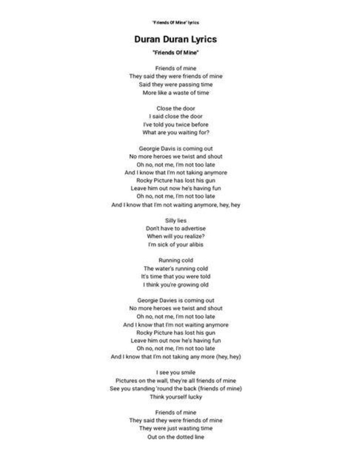 Duran Duran - Friends of Mine Lyrics Meaning