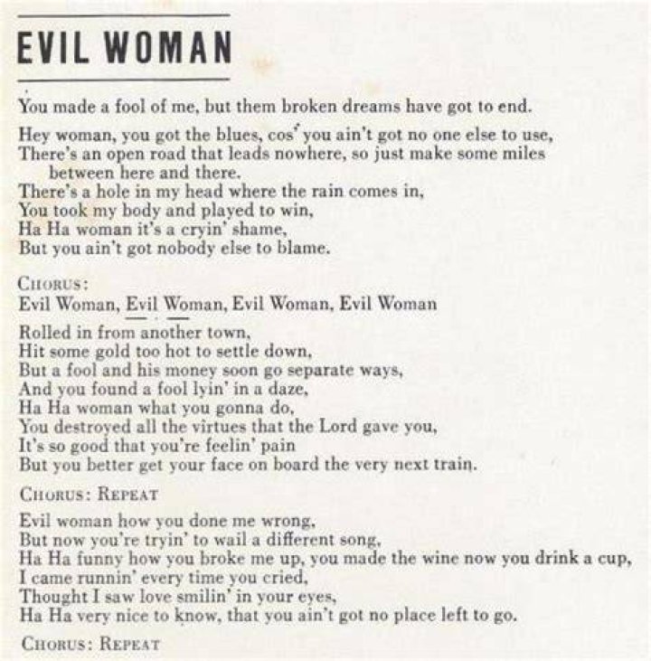 Electric Light Orchestra - Evil Woman Lyrics Meaning
