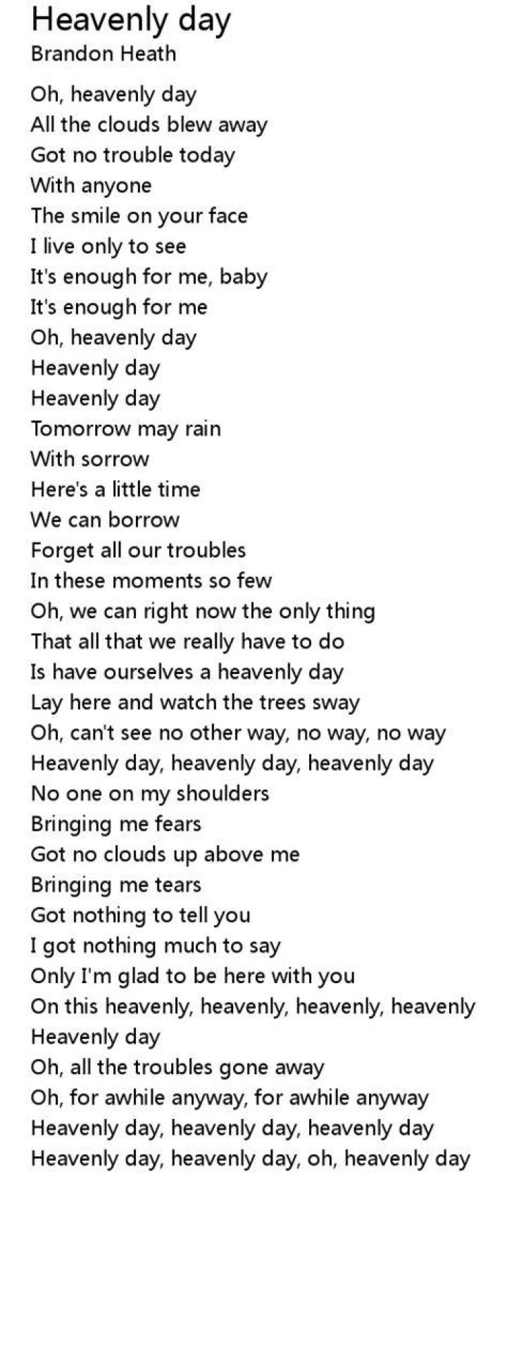 Heavenly day lyrics