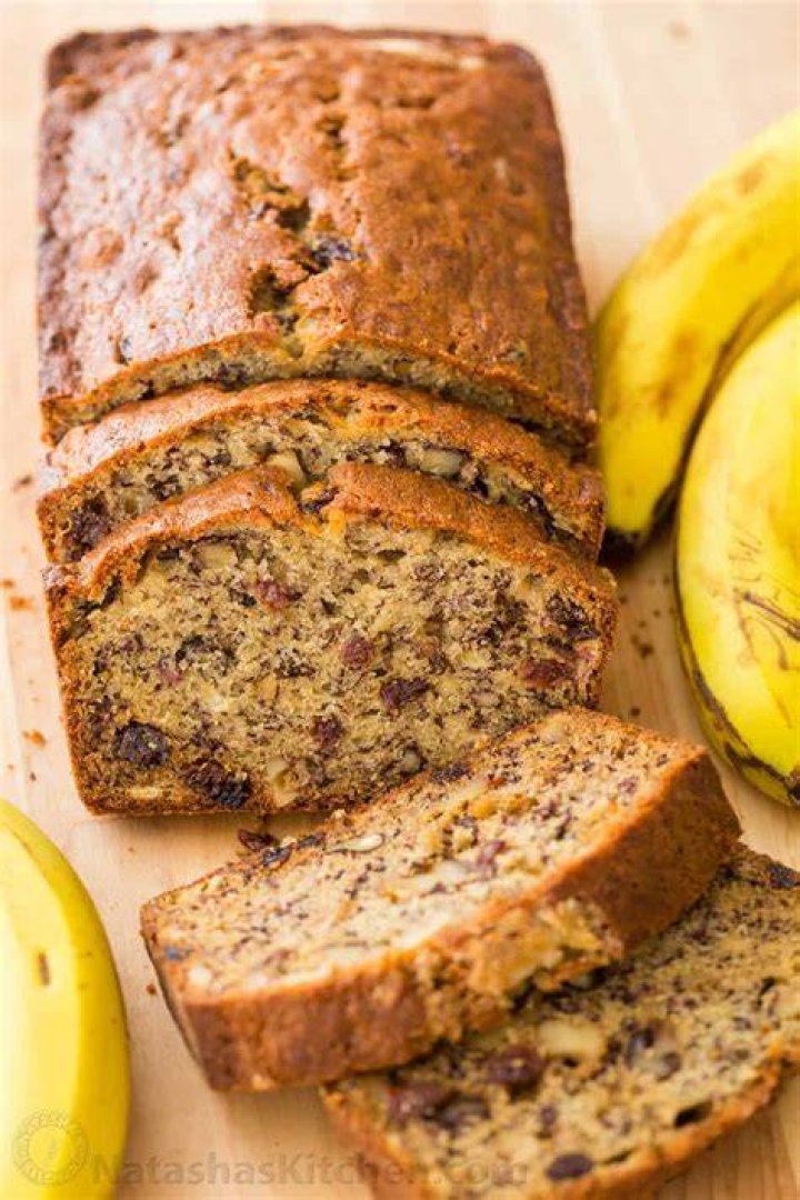 How to make banana nut bread collage. Batter in a white bowl and in a loaf pan.