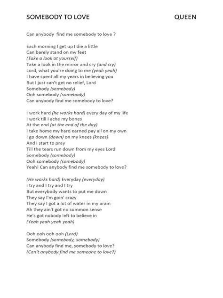 I need somebody to love lyrics