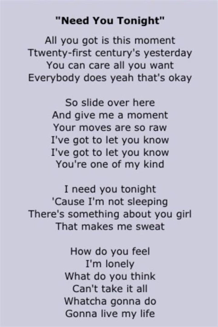 I really need you tonight lyrics