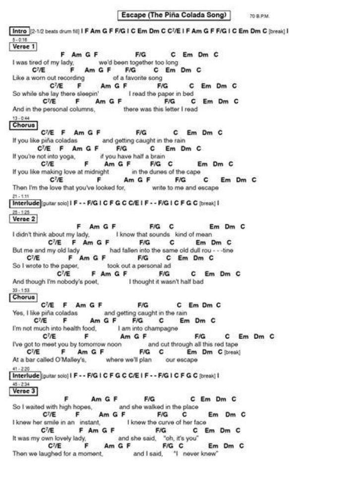 If you like pina colatas lyrics
