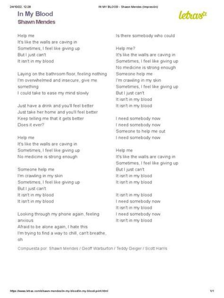 Its like cancer in my blood lyrics