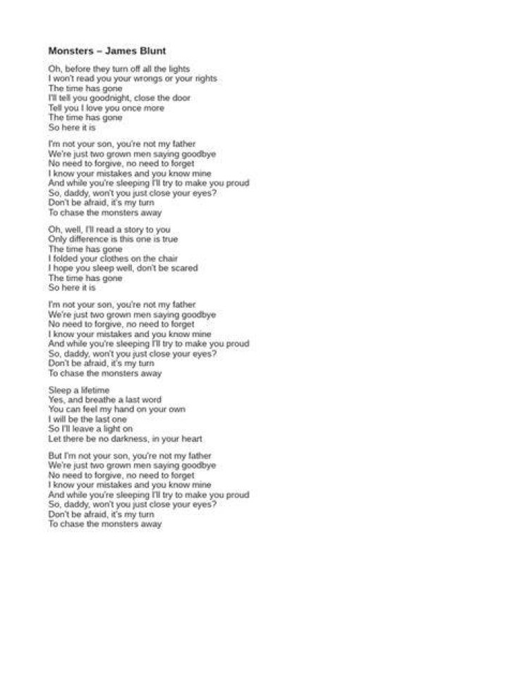 James Blunt Monsters Lyrics Spanish Translation
