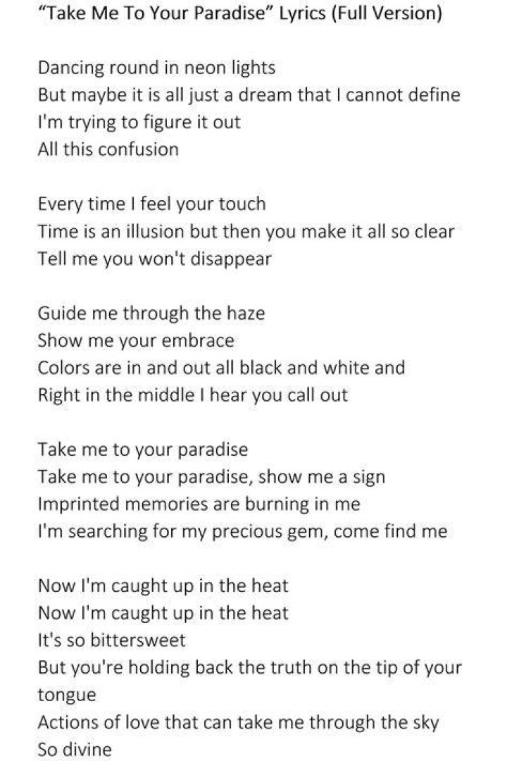 Let me take you to paradise paradise lyrics