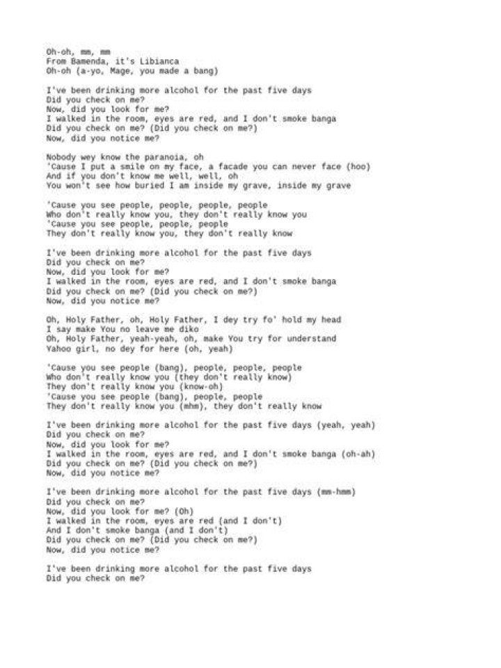 Libianca – did you check on me download lyrics