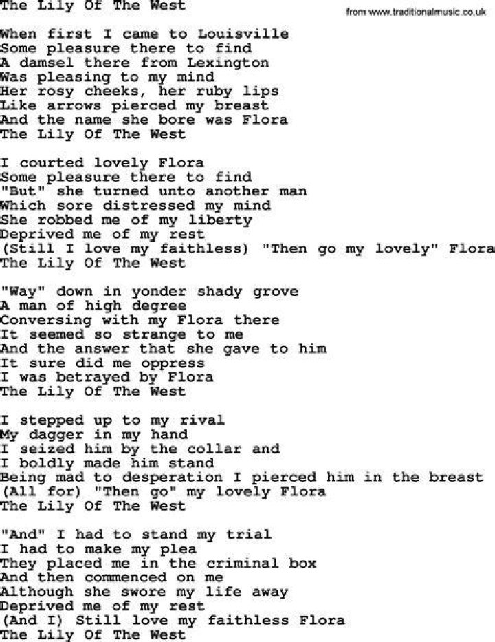 Lily of the west lyrics