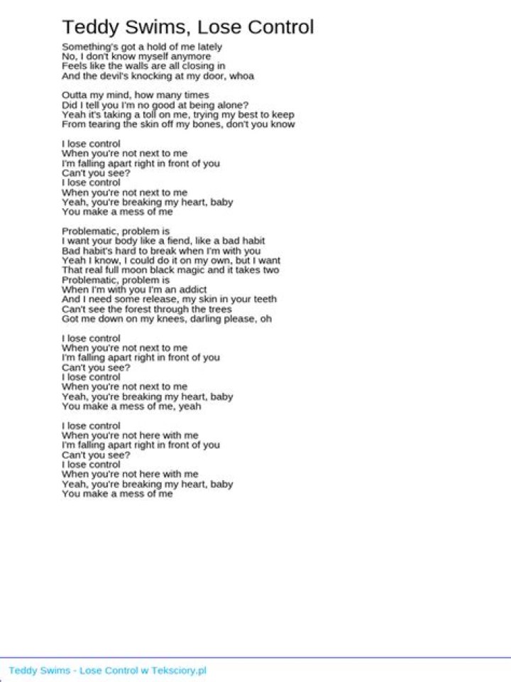Lose control teddy swims lyrics
