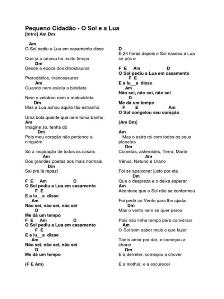 O sol e a lua pequeno ciudadao lyrics