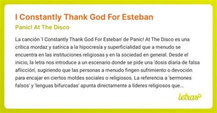 Panic! At The Disco - I Constantly Thank God for Esteban Lyrics Meaning