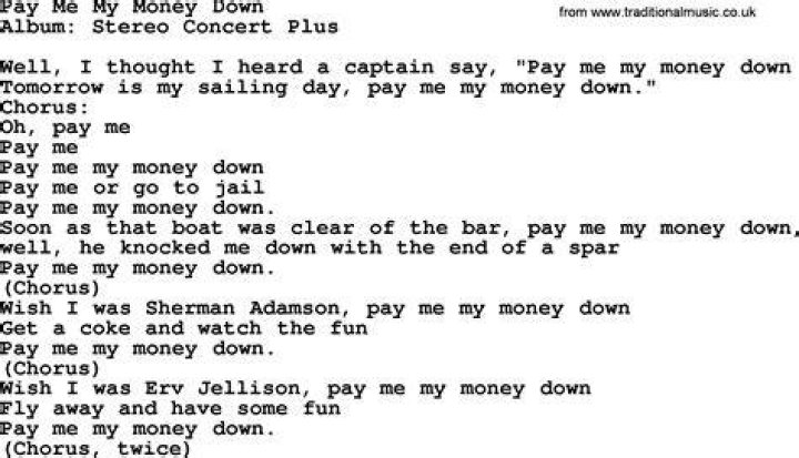 Pay me pay me the money down lyrics
