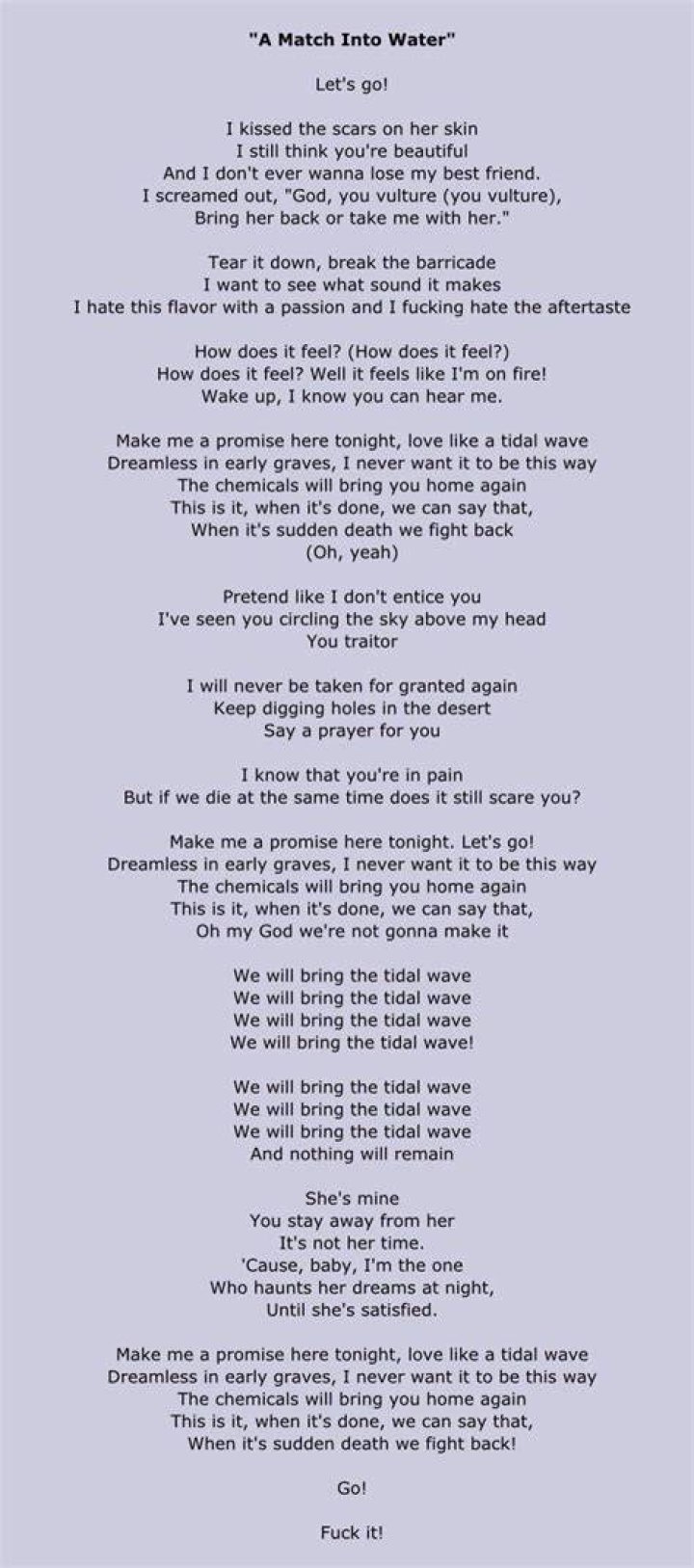 Pierce the Veil - A Match Into Water Lyrics Meaning