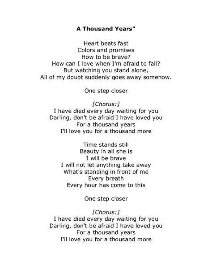 Send you my kisses for a thousand years lyrics