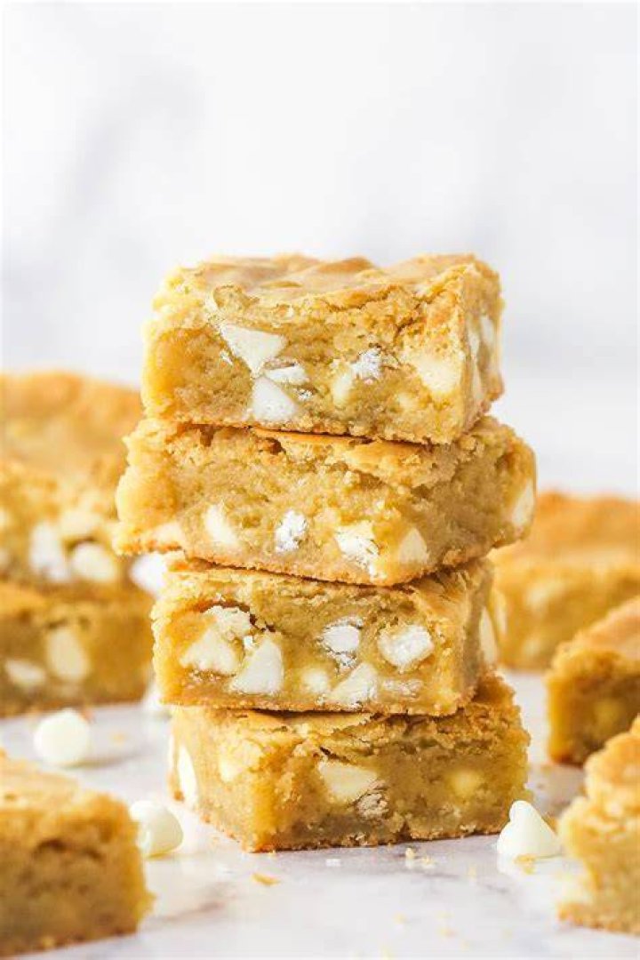 Stack of four blondies. 