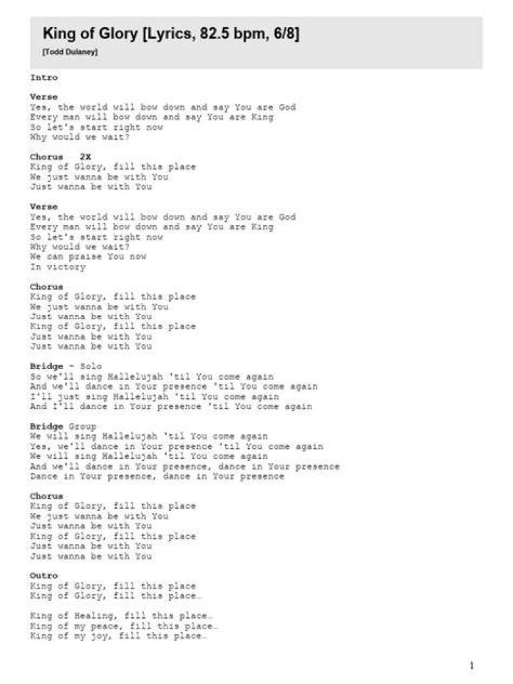 Todd dulaney king of glory lyrics lyrics