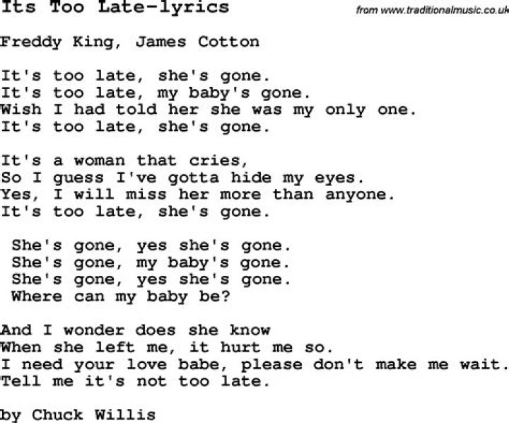 Too late, too soon lyrics