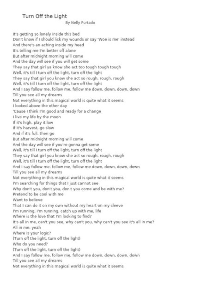 Turn on the light lyrics