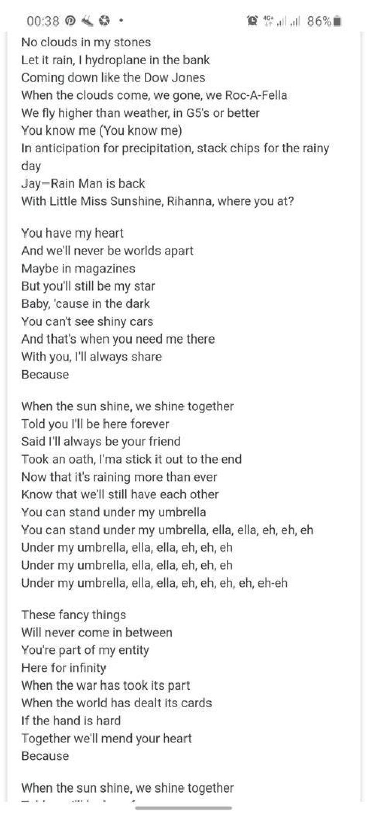 Under my umbrella, my yellow umbrella lyrics