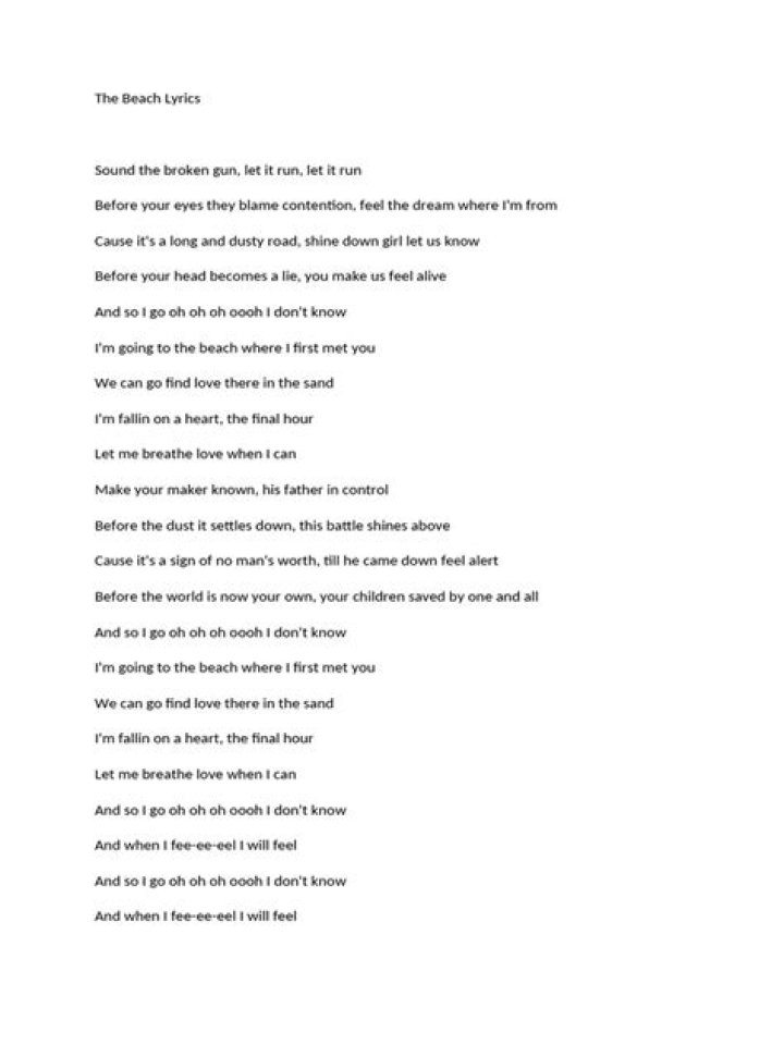 Walk the beach lyrics