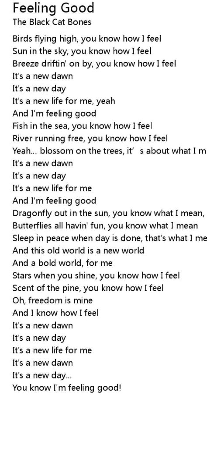 What a good feeling lyrics