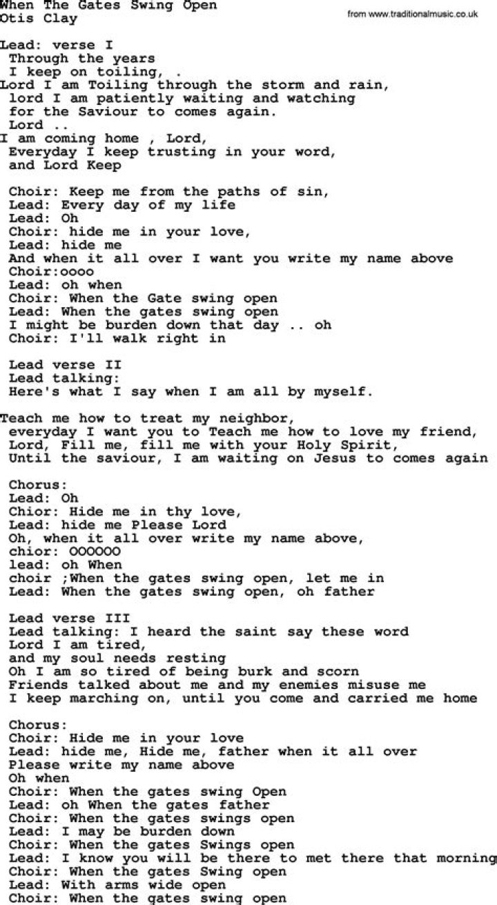 When the gate swing open lyrics