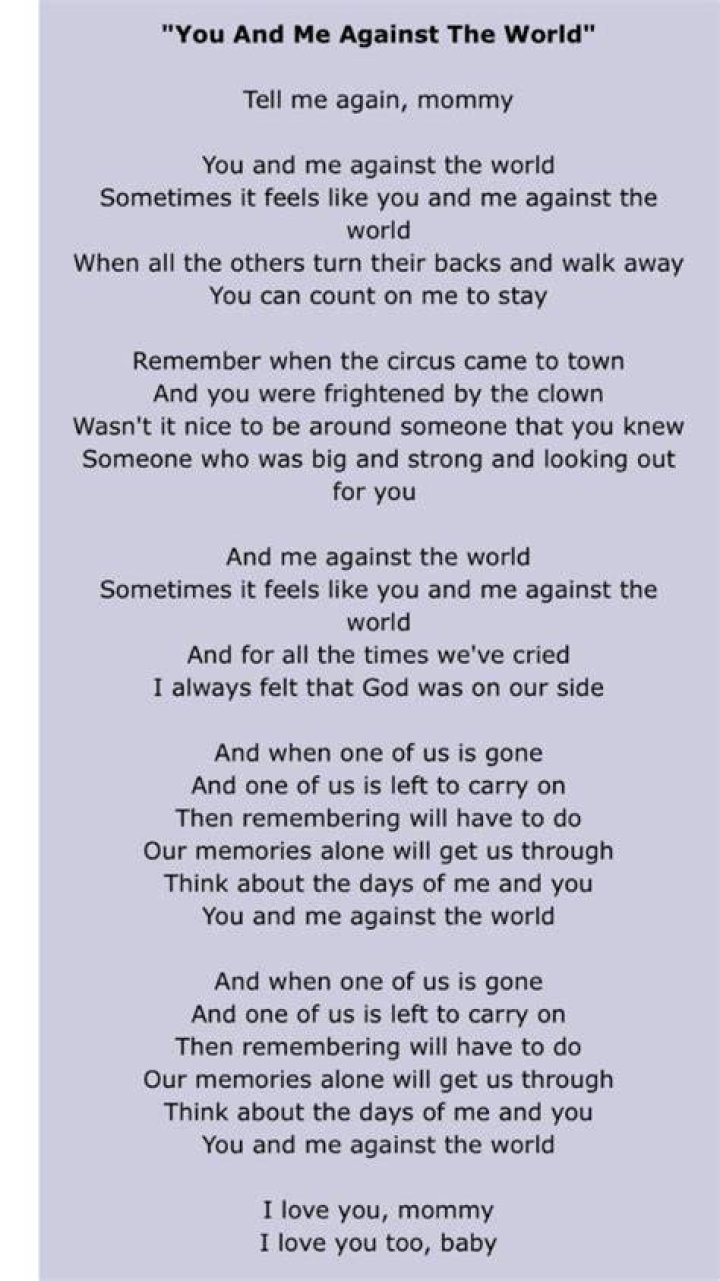 You and me against the world .. lyrics